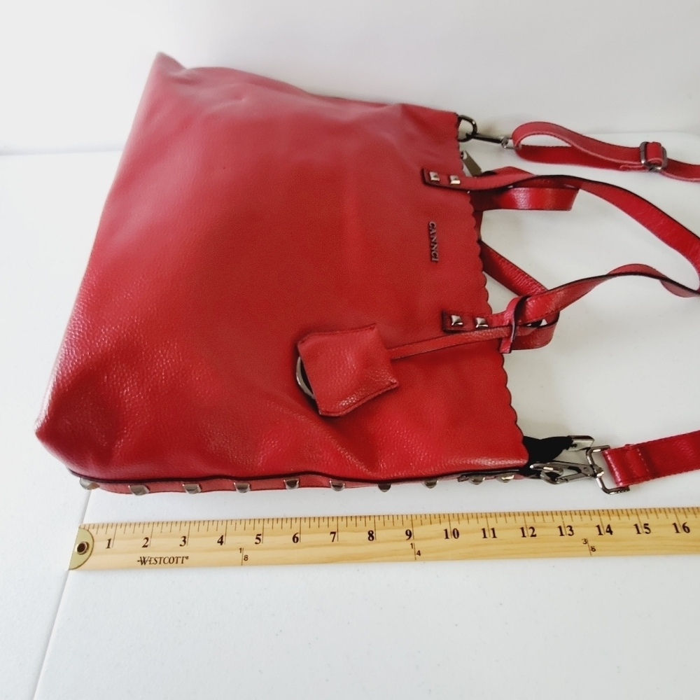 Cannci Soft Pebbled Leather Oversized Shoulder Bag Studded Large Red Tote Spring - Picture 11 of 16